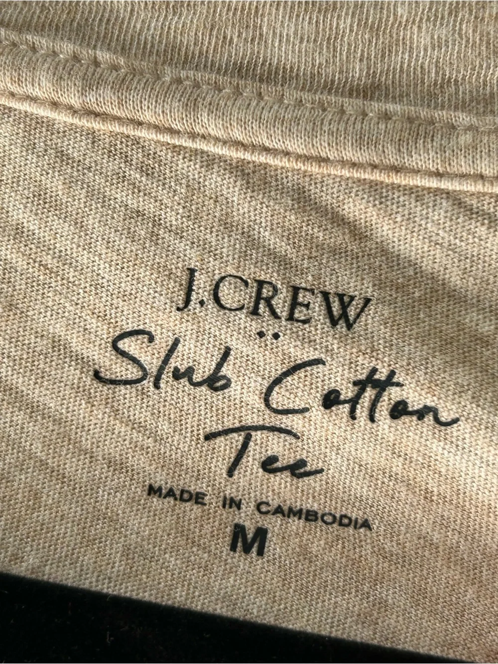 J Crew Factory Women's Short Sleeve Vintage Slub Cotton V Neck Beige Tee Sz M